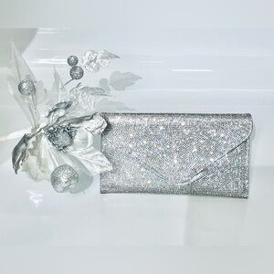 Steve Madden BKOKO Sparkling Silver Rhinestone Metallic Clutch/Crossbody Bag